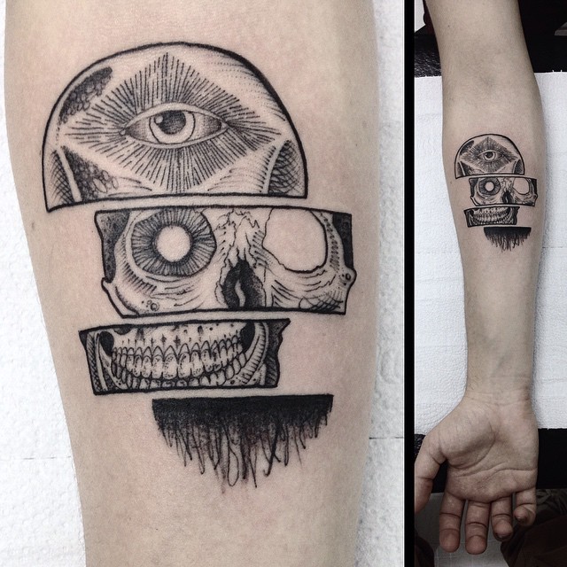 Cut in Pieces Skull tattoo