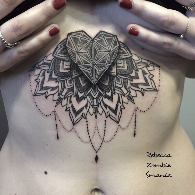 Dotwork Baroque Heart on Ribs