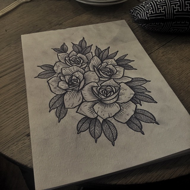 Etching Rose Flowers tattoo design