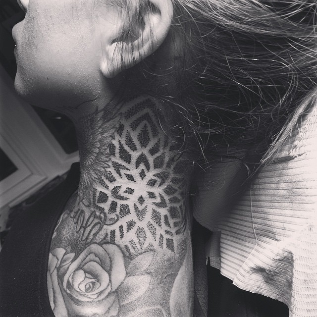 Flower Dotwork Neck tattoo