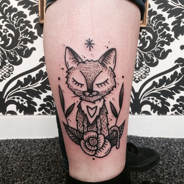 Flower Sleepy Kitty tattoo