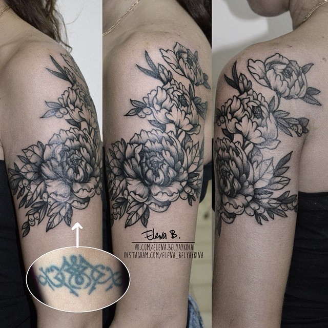 Flowers on Shoulder Cover Up tattoo