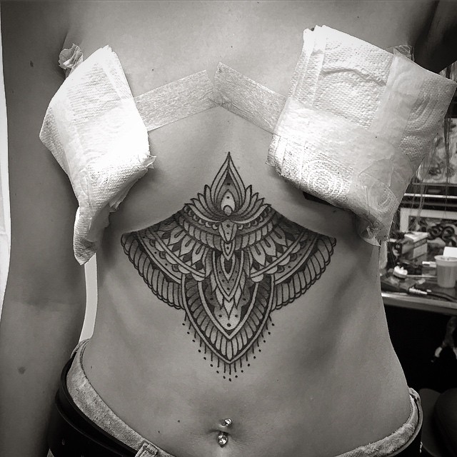 Girl Mehendi Tattoo on Stomach