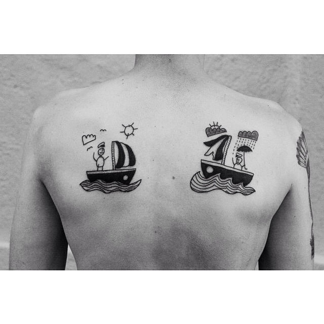 Happy and Sad Sailors Back tattoo