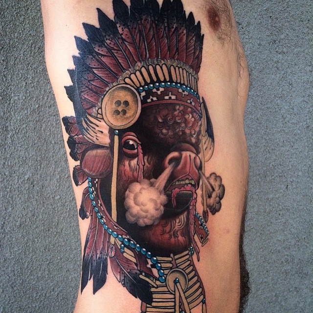 Hard Breath Indian Bison tattoo