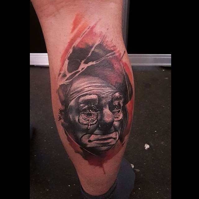 Leg 3D Sad Clown tattoo