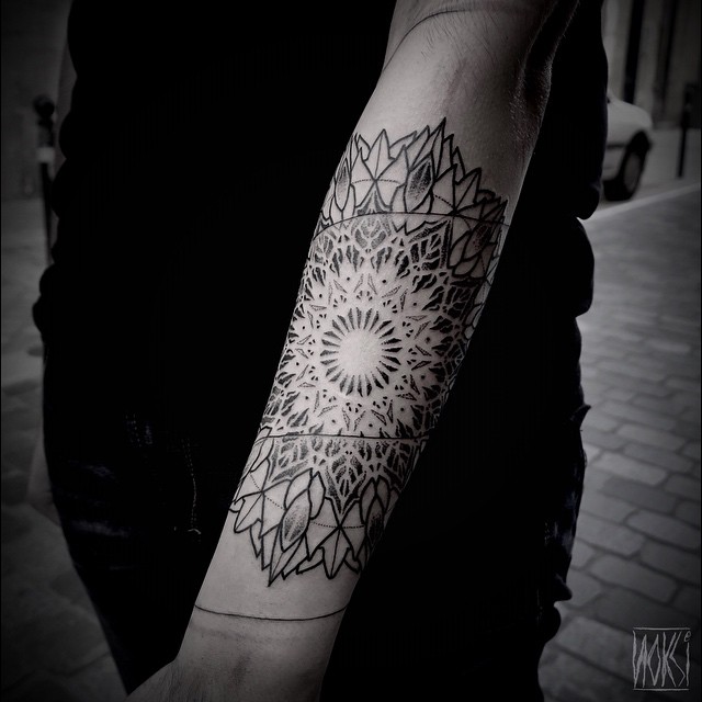 Line Devided Mandala Arm tattoo