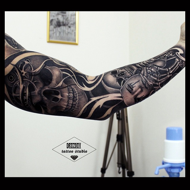 Masks and Skulls tattoo sleeve