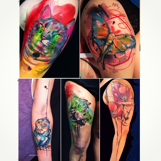 Moth Flowers Animals Watercolor tattoos