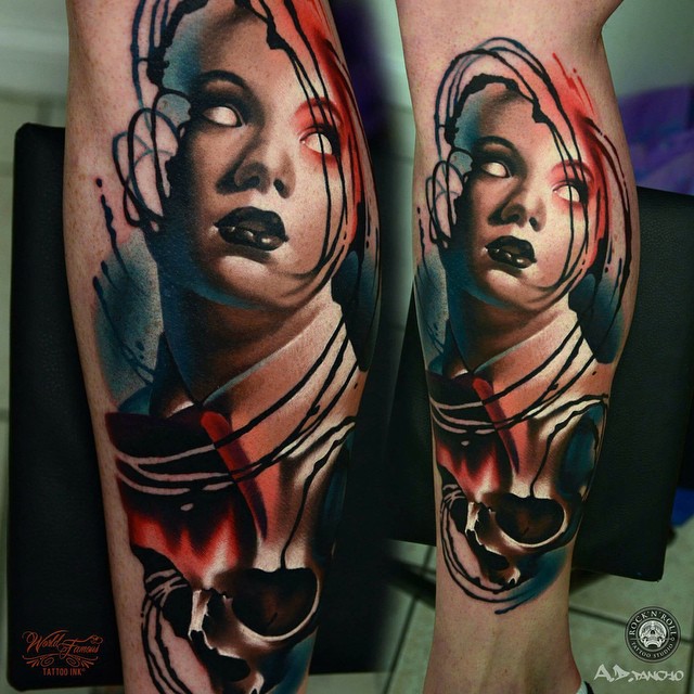 No Eyes Girl tattoo on Leg