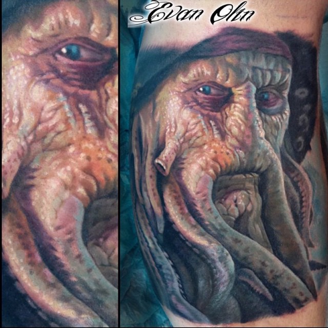 Realistic Davy Jones tattoo