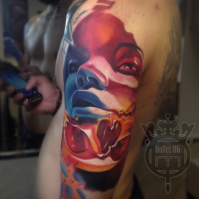 Red Blue Skeleton Girl tattoo