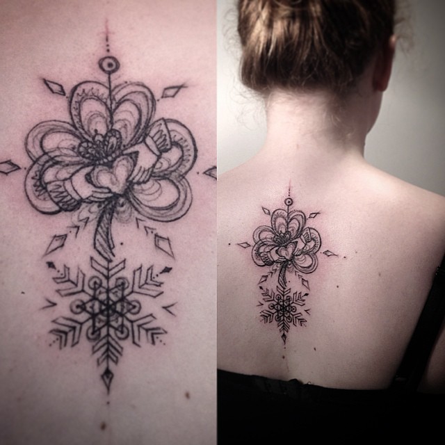 Royal Clover Snowflake Back tattoo