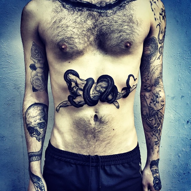 Snake Choked Man tattoo