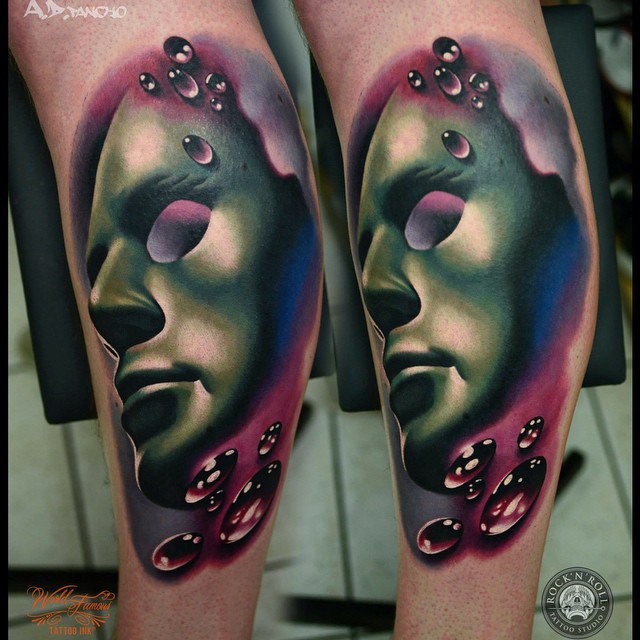 Water Drops Green Mask tattoo