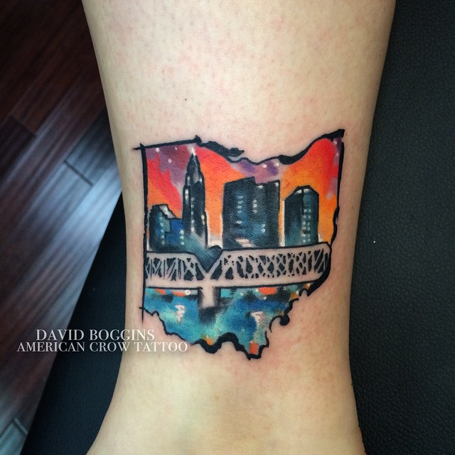 Watercolor Ohio Columbus tattoo