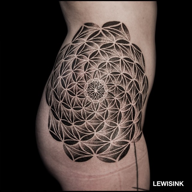 White Circles Mandala Hip Tattoo