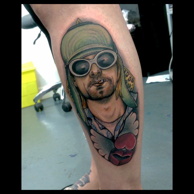 Leg New School Kurt Cobain Tattoo