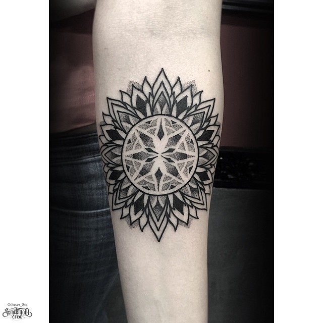 Arm Dotwork Many Layer Petals Mandala