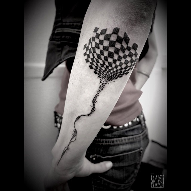 Blackwork Squares Patterns Tattoo on Arm