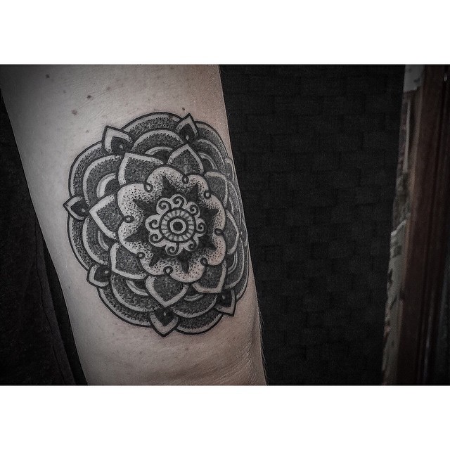 Elbow Mandala Dotwork Tattoo