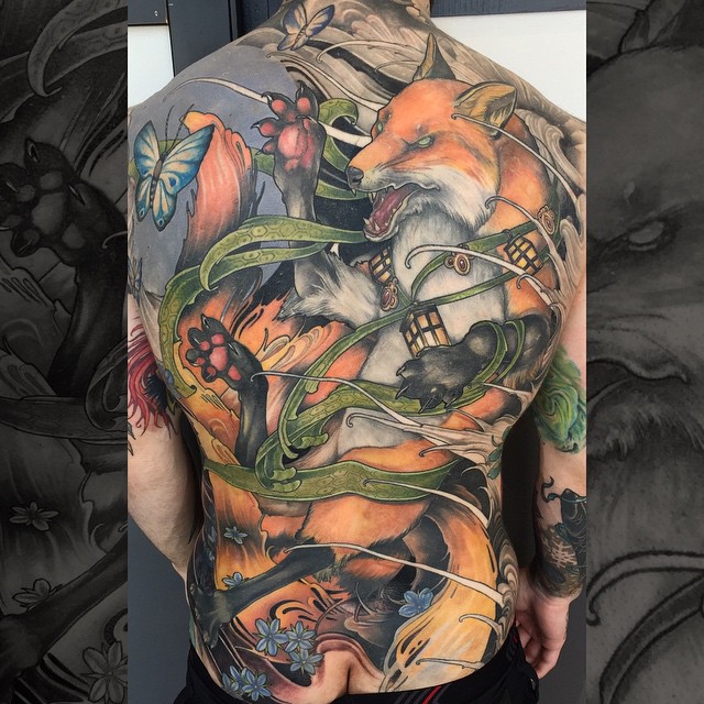 Fighting Fox Tattoo on Back