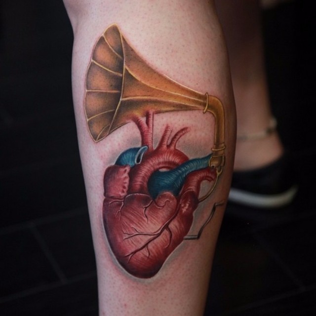 Heart Music Love Tattoo on Leg