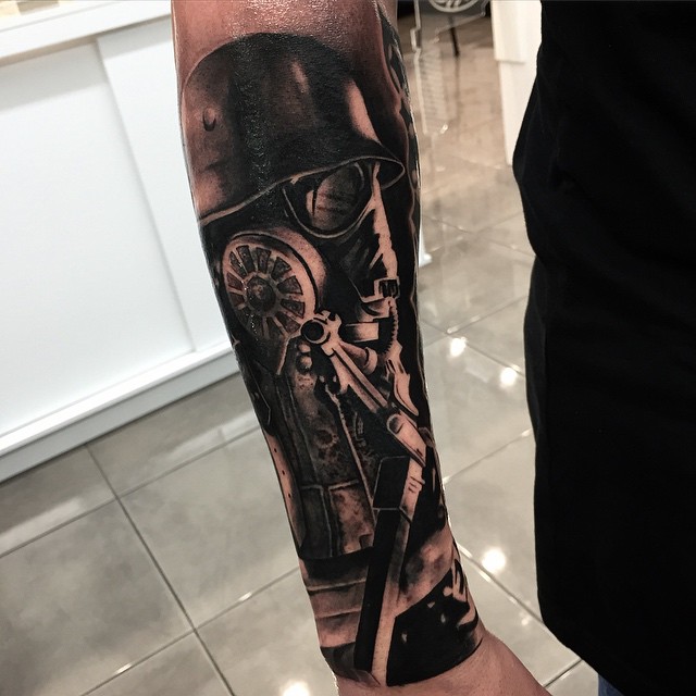 Nazi Gas Mask Arm Tattoo