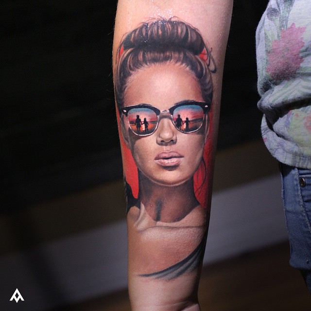 Reflection in Sunglasses Girl Tattoo