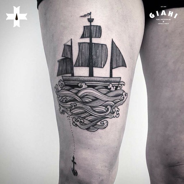 Sail Away Ship Tattoo