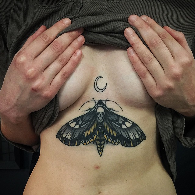 Skull Moon Moth Tattoo