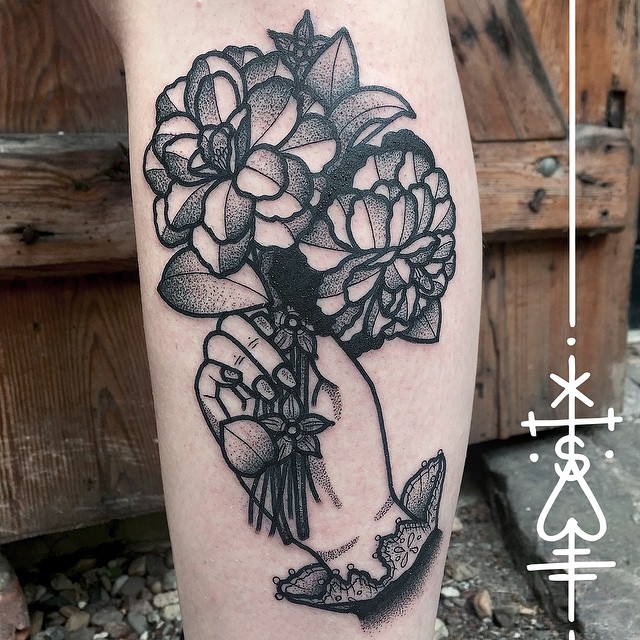 black and grey flower tattoos