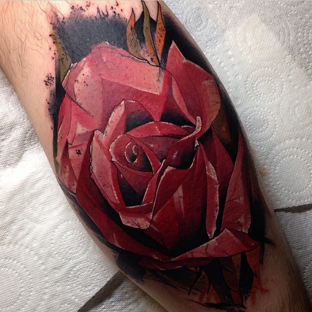 Animated Rose Tattoo on Leg