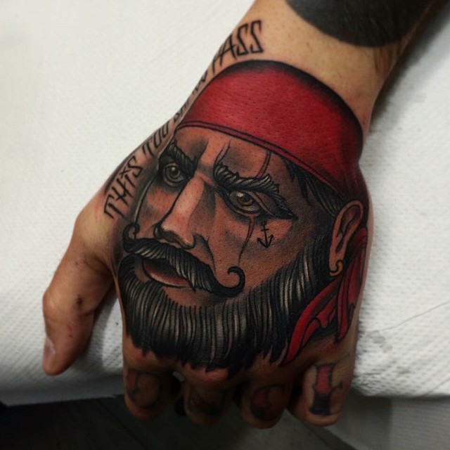 Beard Pirate Hand Tattoo