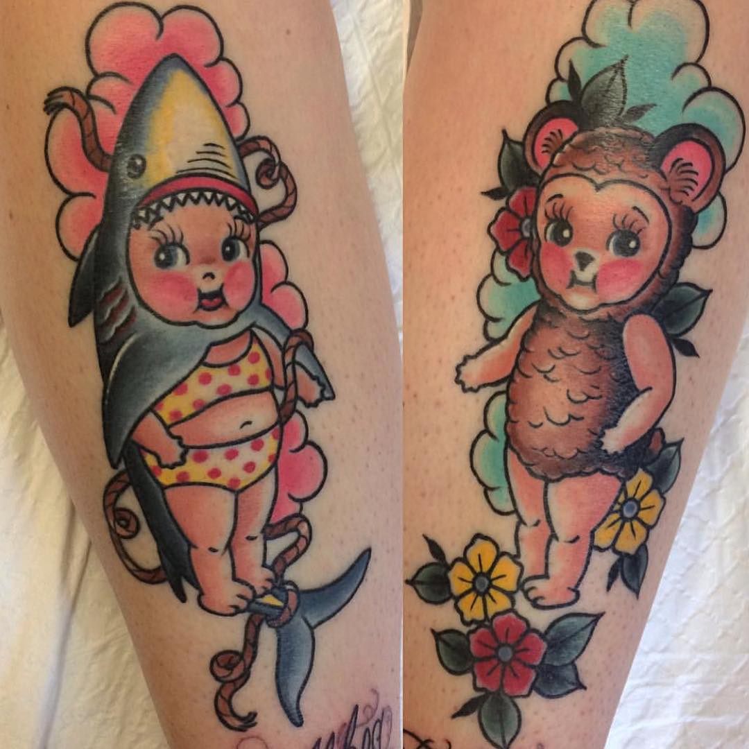 Baby Shark Baby Bear Tattoos on Arms