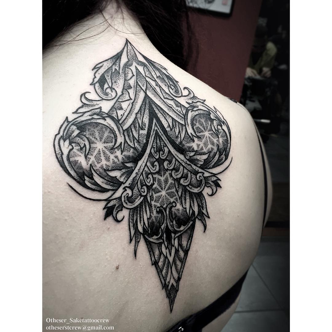 Back Dotwork Tattoo for Girl