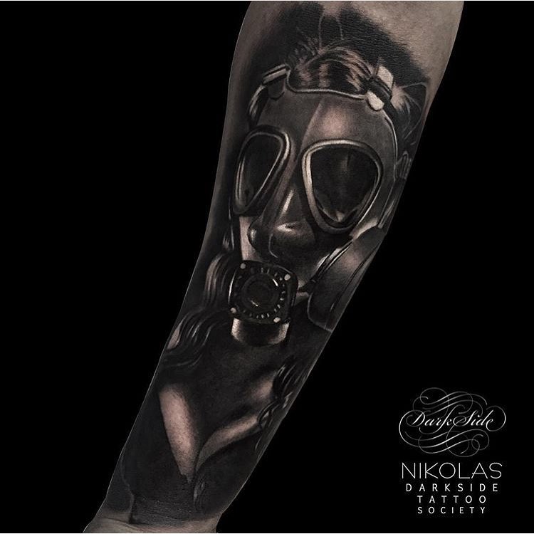 Dark Graphic Gas Mas Girl Tattoo