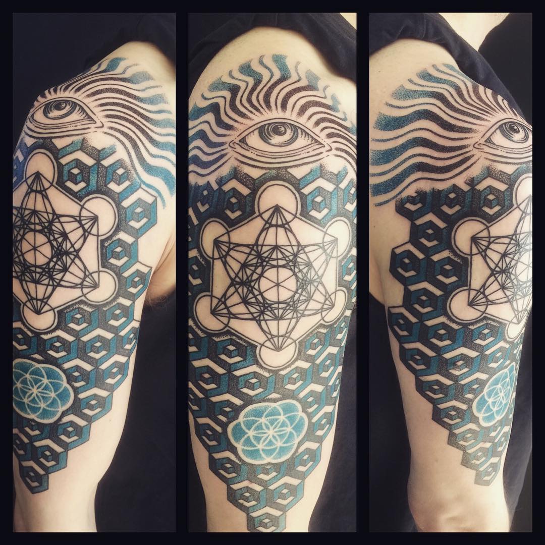 Eye Triangles and Geometry Pattern Tattoo