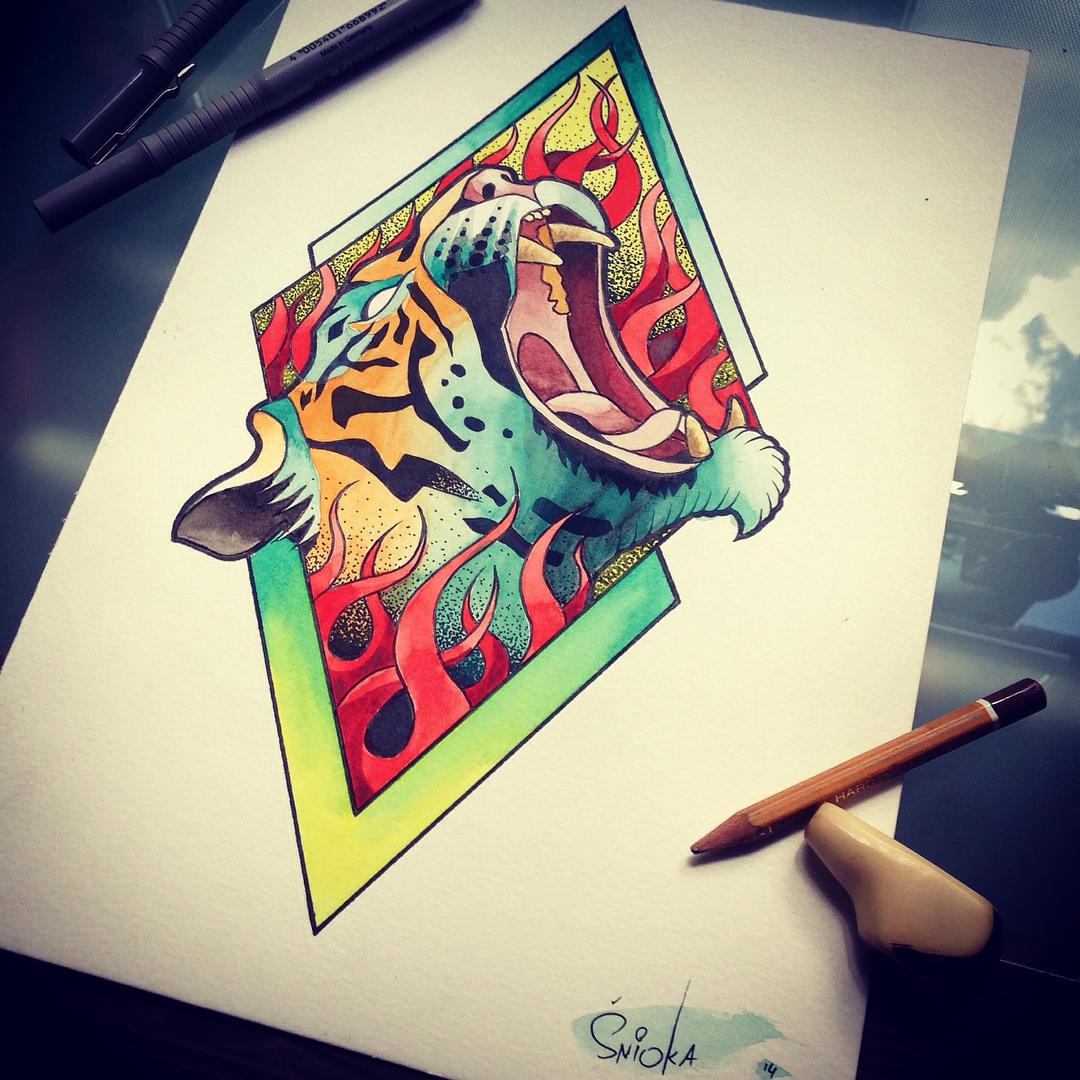 Fire Tiger Tattoo Design