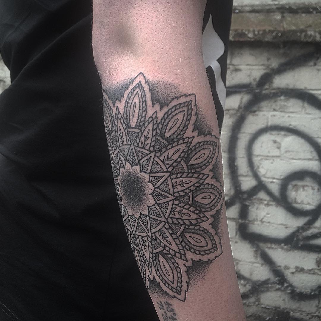 Forearm Mandala Dotwork Tattoo