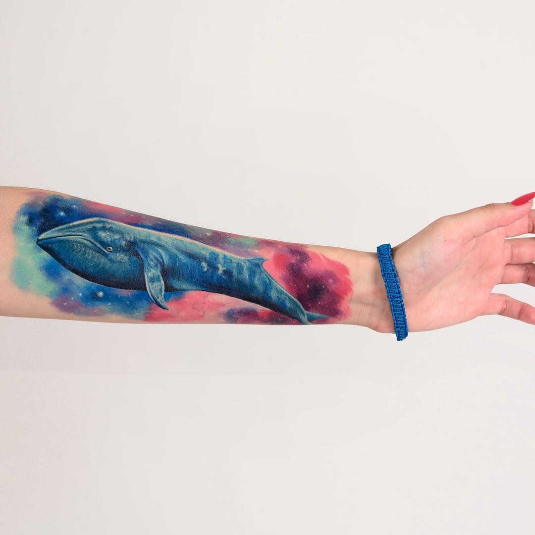 Forearm Space Whale Tattoo