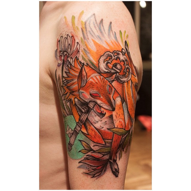 Fox with Key Tattoo on Shoulder