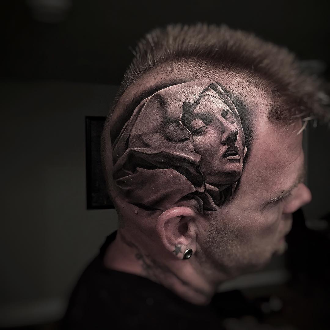 Statue Girl Head Tattoo