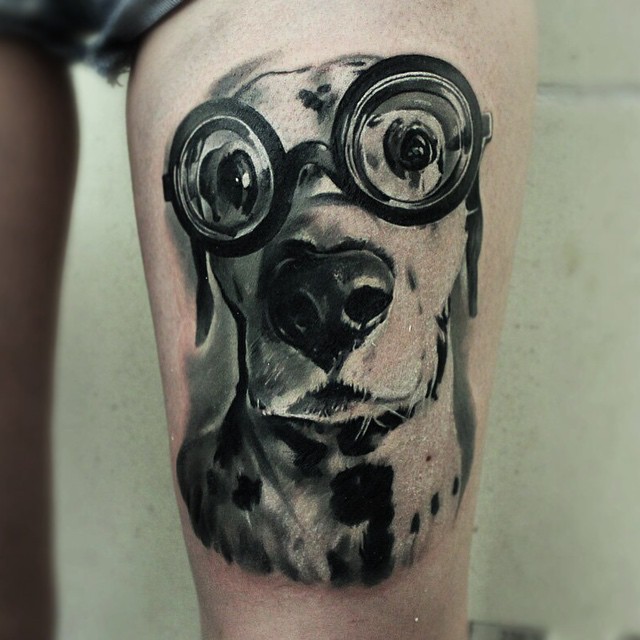 Cute Dog Tattoo on Thigh