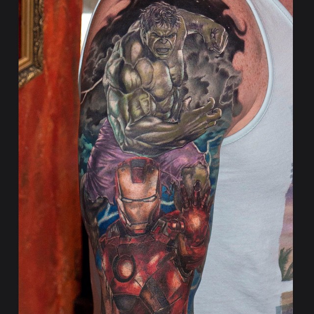 Iron Man and Hulk Shoulder Tattoo