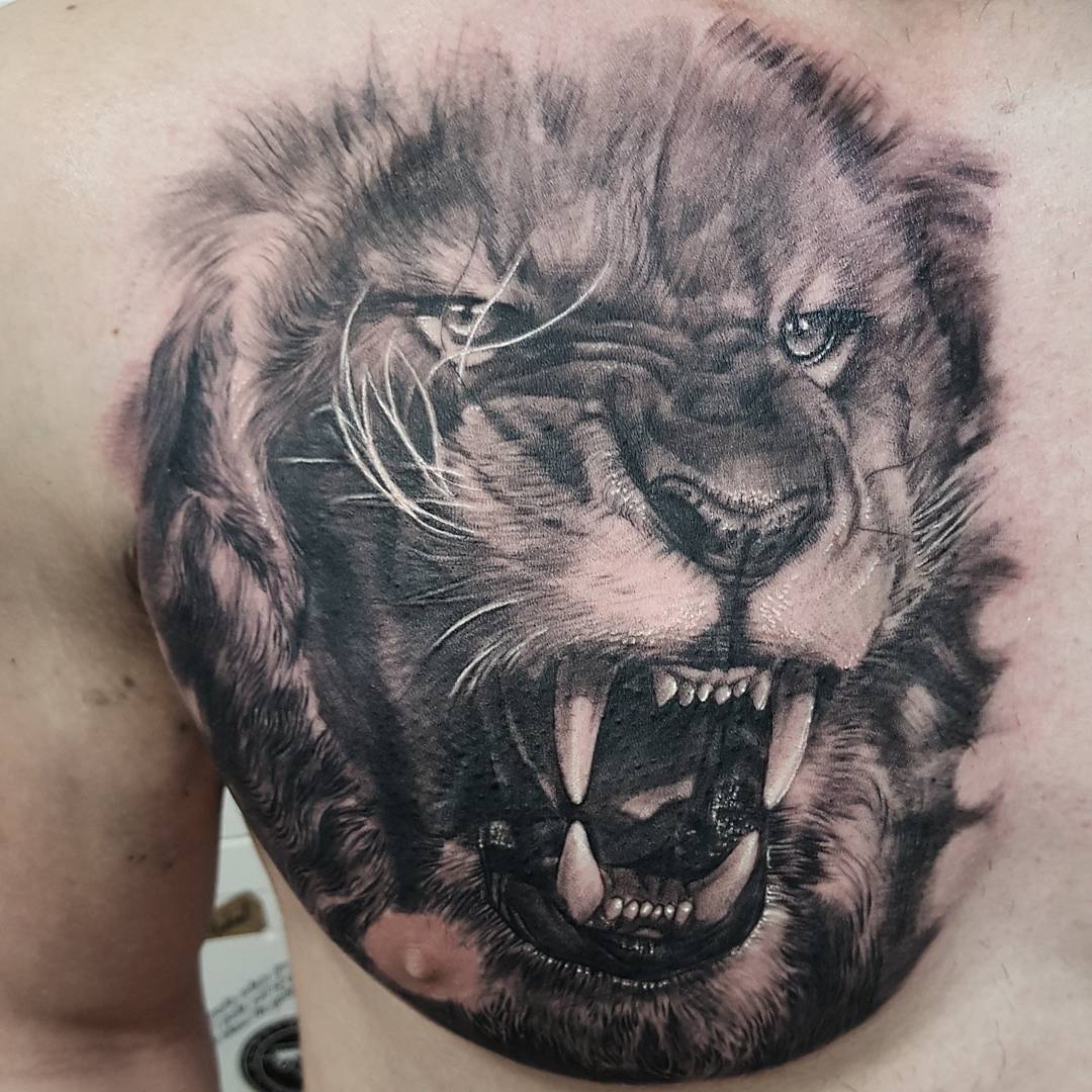 Lion Chest Tattoo