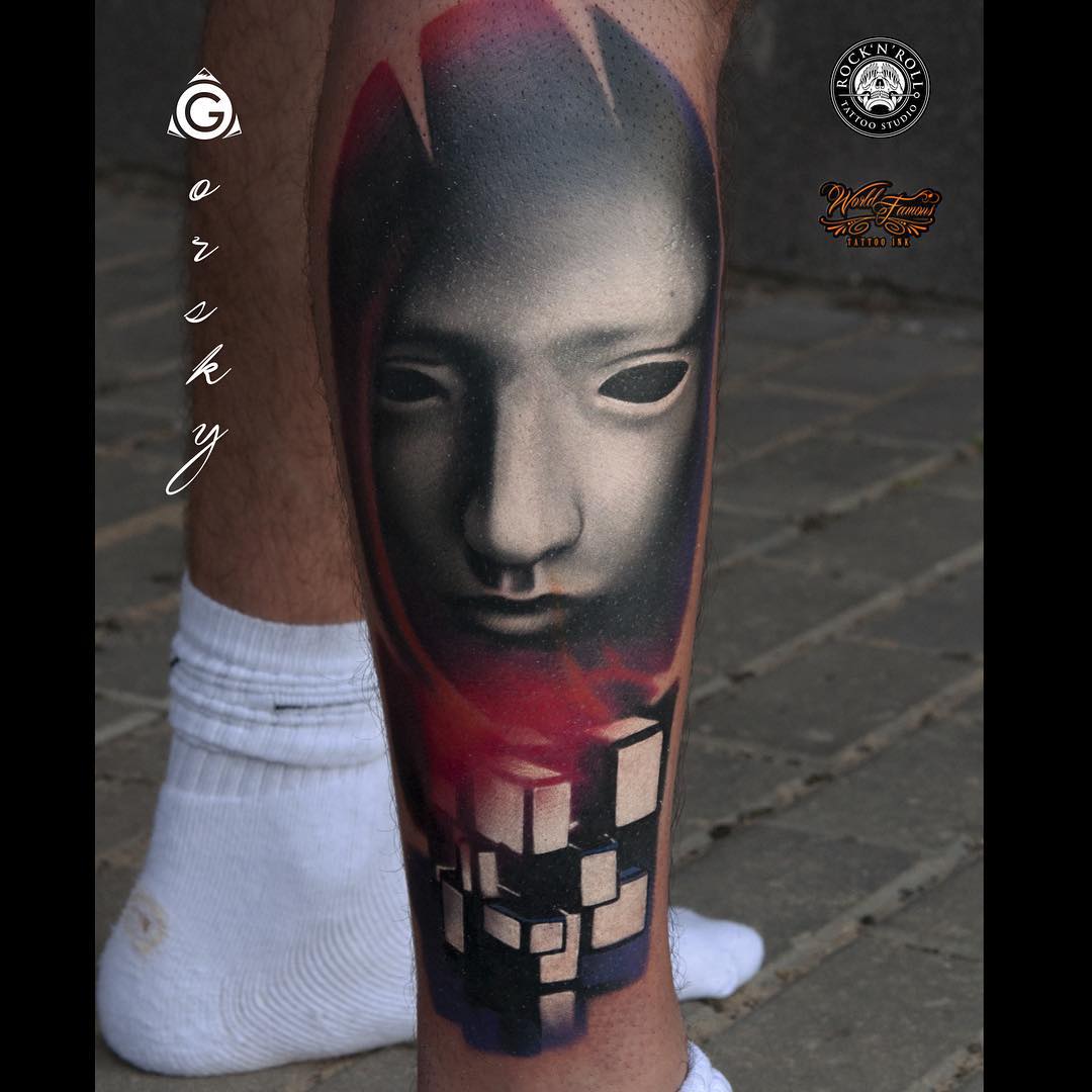 Puzzle Cube White Mask Tattoo