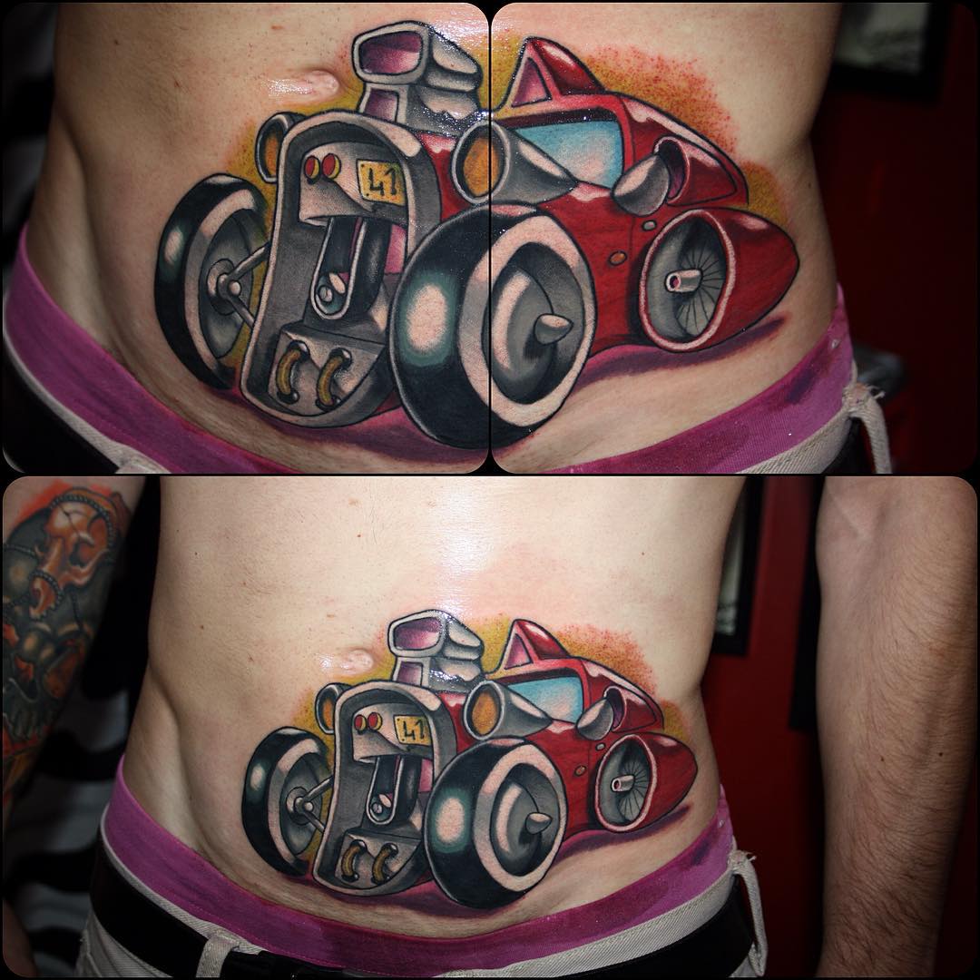 Racing Car New School Tattoo