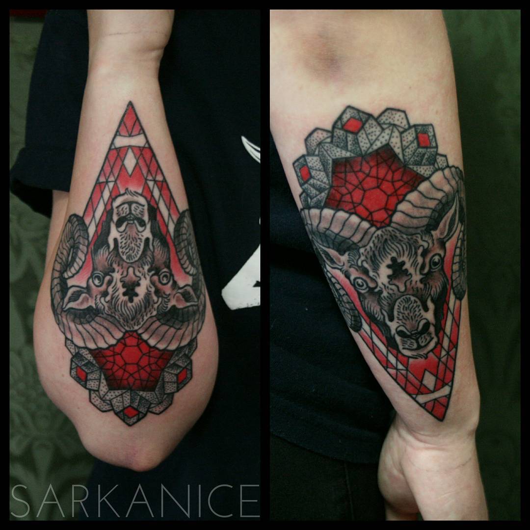 Ram Head Tattoo on Forearm