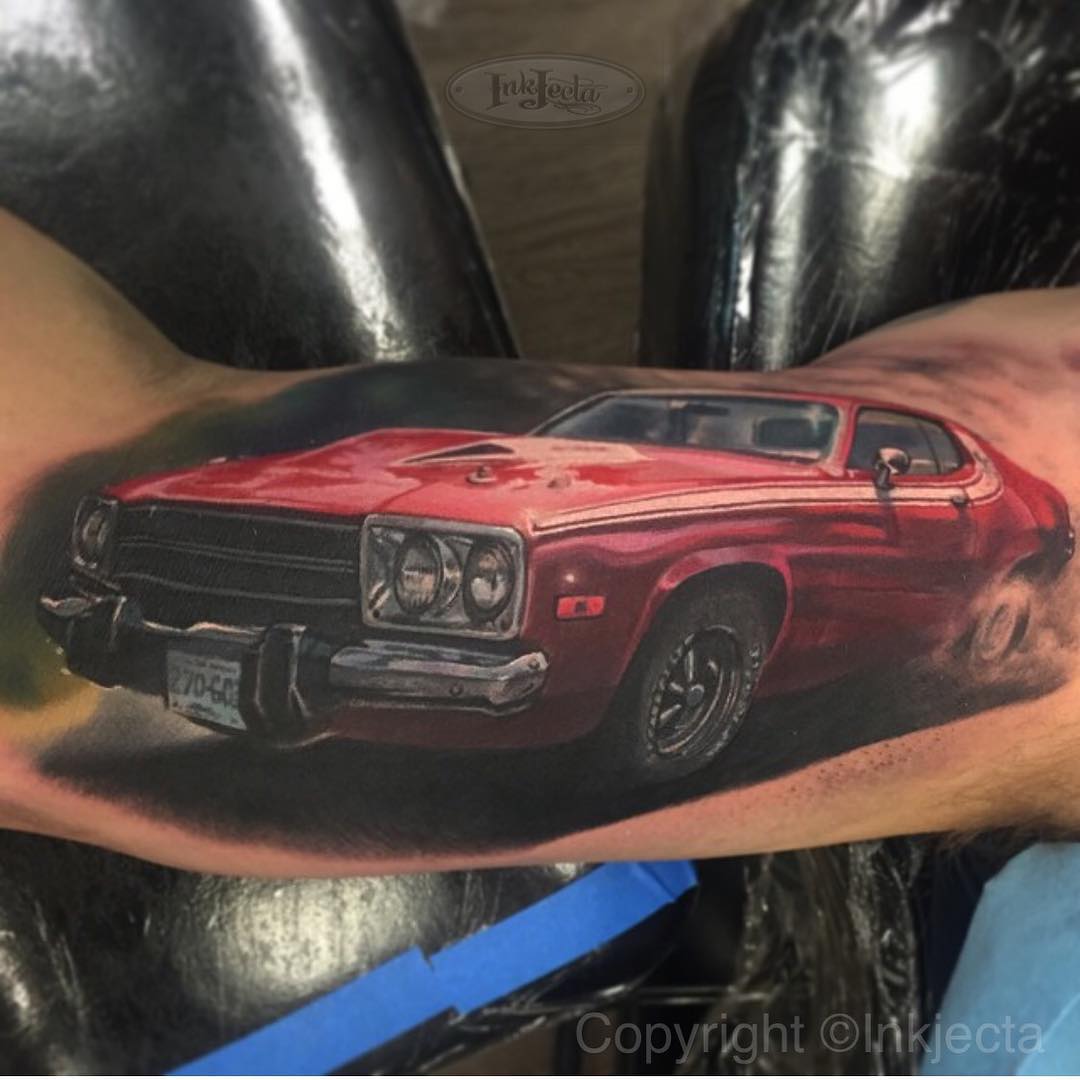 Realistic Car Tattoo on Arm